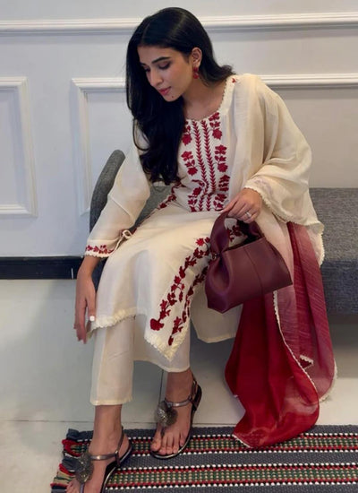 Closeup embroidery detail on sleeves of AIZAL pure lawn suit