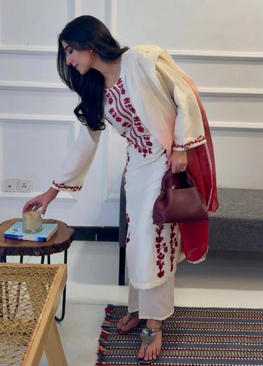 Elegant tie and dye shafoon dupatta with embroidered lawn dress